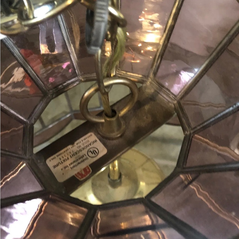 ☘️SOLD☘️Vintage New Box Tiffany Style Plate Glass Swag Ceiling Chandelier Light - Picture 5 of 13